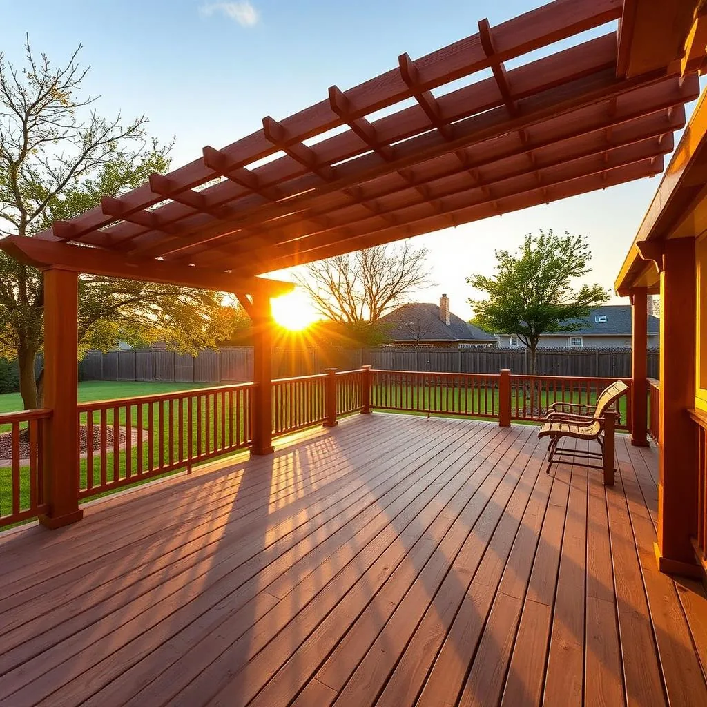 Custom wood deck and covered outdoor living space at a Houston home
